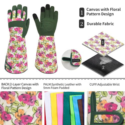 Thornproof Rose&Cactus Gardening Gloves,Gauntlet Garden Glove,Gifts - color: Green Rose, size: Medium