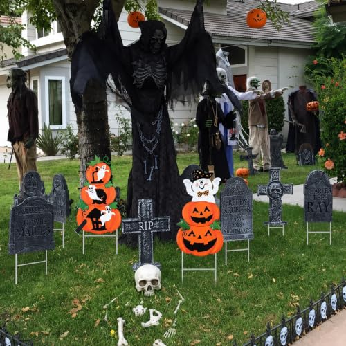 18Pcs Halloween Metal Stakes,Heavy Duty H-Shaped Tombstone Stakes for Yard