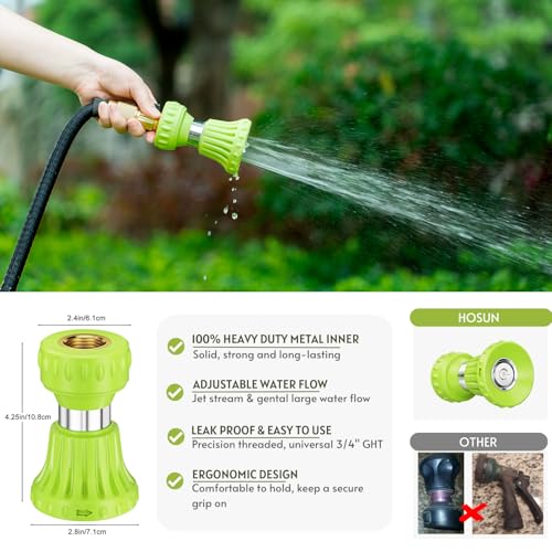 HOSUN Fireman Hose Nozzle, Adjustable Garden Hose Sprayer, Green - color: Green