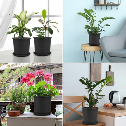 24 Pack 1.5 Gallon Nursery Pot, 7 Inch Garden Pots, Plastic Flower Pot with Matching Tray (Black) - color: Black, size: 24 Pack 1.5 Gallon