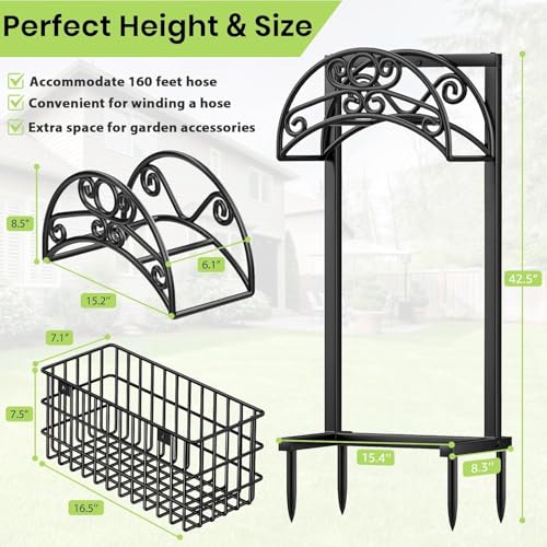 TomCare Garden Hose Holder, 4 Spikes Water Hose Hanger for 160FT Hose - color: All Black