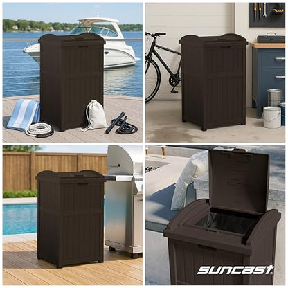 Suncast 33 Gal, Resin Hideaway Garbage Can with Secure Lid, Java Brown