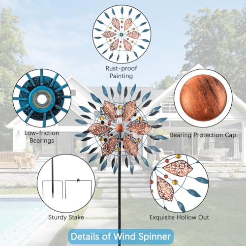 Stargarden Large Wind Spinners Outdoor, 23 Inch Metal Wind Spinner - color: Blue Copper-23"