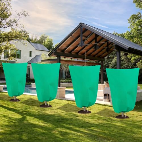 8 Pack Plant Covers Freeze Protection, 31.5"x47.2" with Zipper Drawstring - color: Green