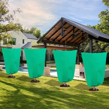8 Pack Plant Covers Freeze Protection, 31.5"x47.2" with Zipper Drawstring - color: Green