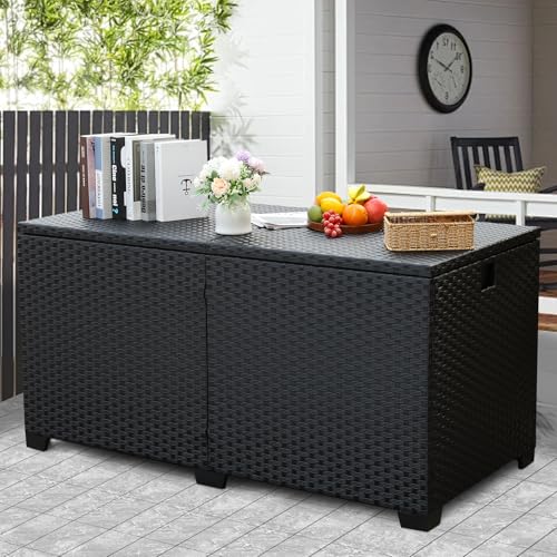 Lviden 180 Gallon Deck Storage Box Outdoor Storage Box Large Patio Storage Bin with Waterproof Lining Bag Cushion Storage Bin Outdoor, Black - color: Black