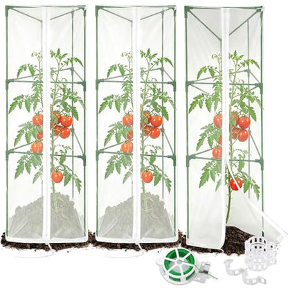 3 Pack Tomato Cages for Garden with Tomato Netting