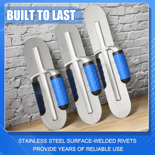 Lasnten 3 PC Stainless Steel Pool Trowel Set Concrete Tools,Blue