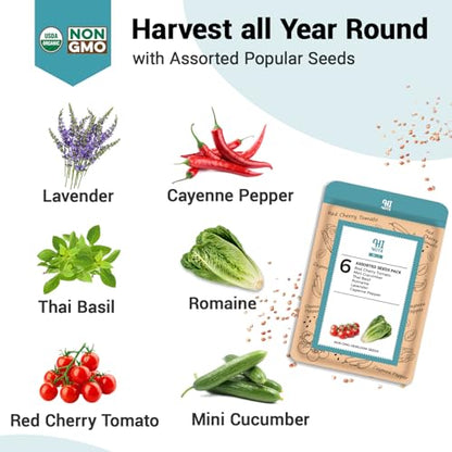 Assorted Seed Pods for All Hydroponics Growing Systems, 8 Pods with 600+ Seeds of Romaine, Basil, Cherry Tomato, Cucumber, Cayenne Pepper and Lavender - style: Assorted