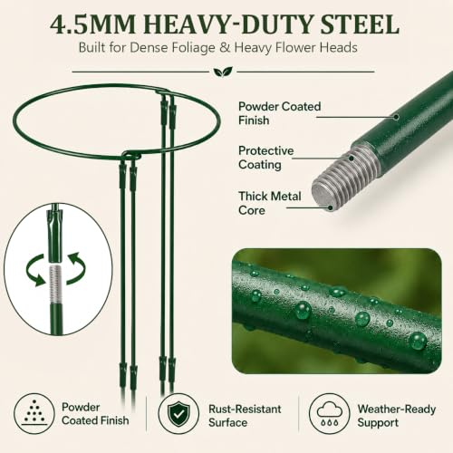 6-Pack Peony Cages and Supports,14"/25" Tall Adjustable for Garden Plant