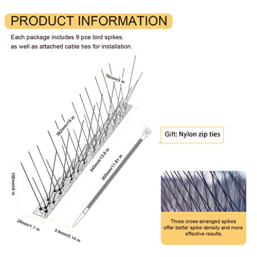 OFFO Bird Spikes with Stainless Steel Base, Durable Arrow Pigeon Spikes Fence Kit for Keeping Small Bird, Crows and Woodpeckers Away, Covers 10.2 Feet(3.1m) (Pack of 2) - size: 10.2 Feet (Pack of 2)