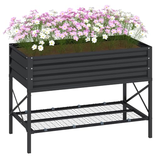 Outsunny Raised Garden Bed with Galvanized Steel Frame, Dark Gray - color: Dark Gray