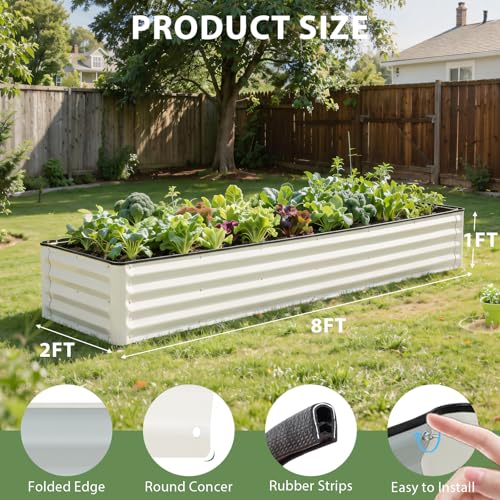 8x2x1 Ft Galvanized Raised Garden Bed (White)