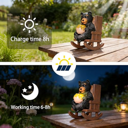Sheaifun Solar Black Bear Garden Statue Resin Bear with Light Outdoor Decor - style: Black Bear