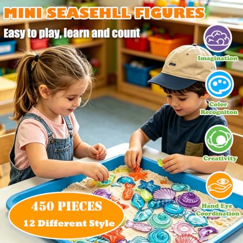 450 PCS Seashells Ocean Sensory Bin Filler, Mini Resin Animal Figures - style: Tiny Seashells(450 Pieces)