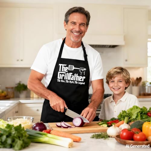 Kaidouma Funny Grill Aprons for Dad - Men’s Chef Cooking Grilling BBQ Apron - color: The Grillfather the Man
