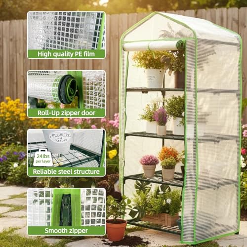 4-Tier Mini Greenhouse Shelves with White PE Cover - color: White PE, size: 4 Tier