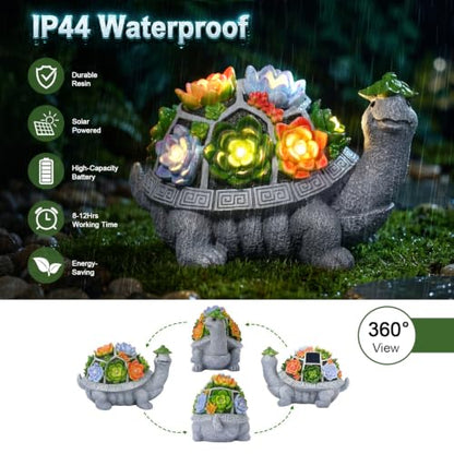 11.1 Inch Large Solar Garden Decor Turtle Statues Lights with Succulent - color: Gray