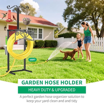 TomCare Garden Hose Holder, Heavy Duty Water Hose Hanger for 160FT Hose - color: Matte Black, size: 15″ W