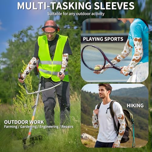 Gardening Sleeves for Women Men, Farm UV Sun Protection Cooling Arm Sleeves with Thumb Hole, Thorn Proof Anti-Scratch Arms Covers for Garden Sports Outdoors Boho Chicken
