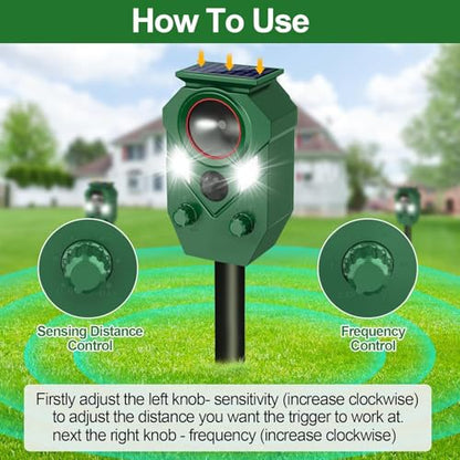 Solar Powered Ultrasonic Animal Repeller with PIR Sensor, 2 Pack