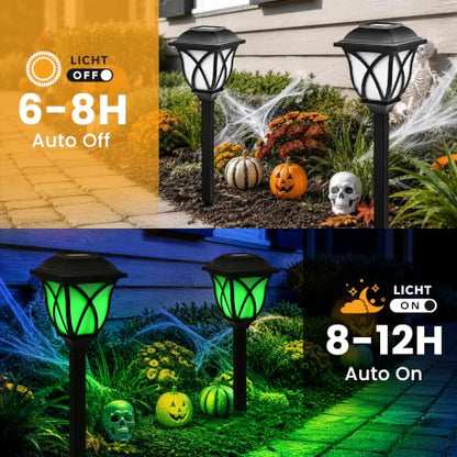 GIGALUMI Solar Halloween Lights Outdoor, LED Solar Pathway Lights 8 Pack - color: Green, size: 8 Pack