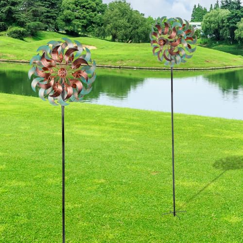 DREAMSOUL 360° Wind Spinners Outdoor, Metal Wind Spinner 64 Inch Windmill for Yard Garden Outdoor Decor - size: 13inch(Turquoise)