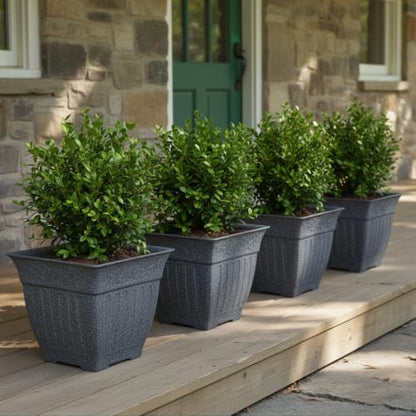 BTPLASTIK 4-Pack 18 Inch Large Outdoor Planters, Stone-Like Finish, Gray - color: Gray, size: 4P-18 INCH