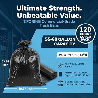 55-60 Gallon Trash Bags Unscented, 40'' x 53'', Black, 120 Count - color: 55-60 Gallon | 120 Count, size: 120 Count(pack of 1)
