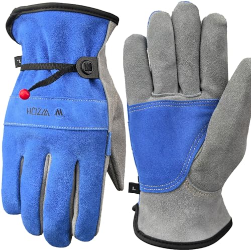 WZQH Leather Work Gloves for Men or Women.Gardening,Welding,Blue-Grey L - color: Blue - Grey, size: Large (Pack of 1)