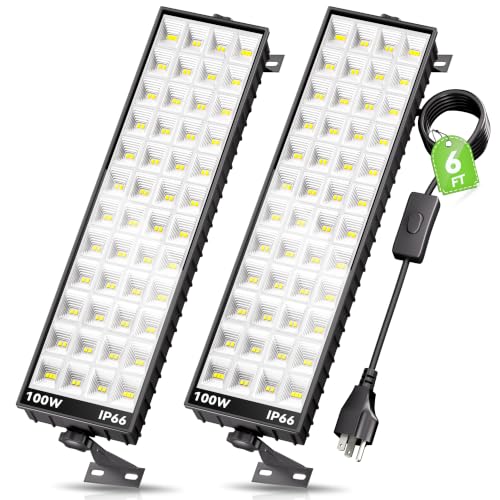 2 Pack LED Shop Lights, 100W 14000LM 6000K Plug in Garage Light Waterproof - size: 2 Piece