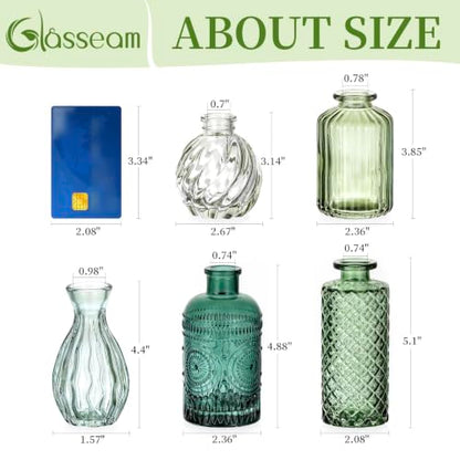 Glasseam Glass Bud Vases for Centerpieces, 10Pcs Green Small Flower Vase Set - color: Sage Green