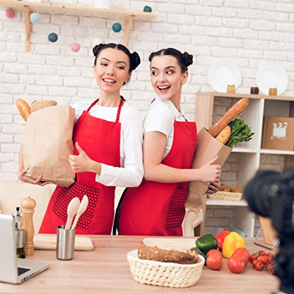 Total 6PCS Red Aprons Bulk for Women Unisex Plain Colour Bib Aprons with 2 Front Pockets Washable Apron for Painting Cooking Baking Kitchen Restaurant Crafting - color: Red