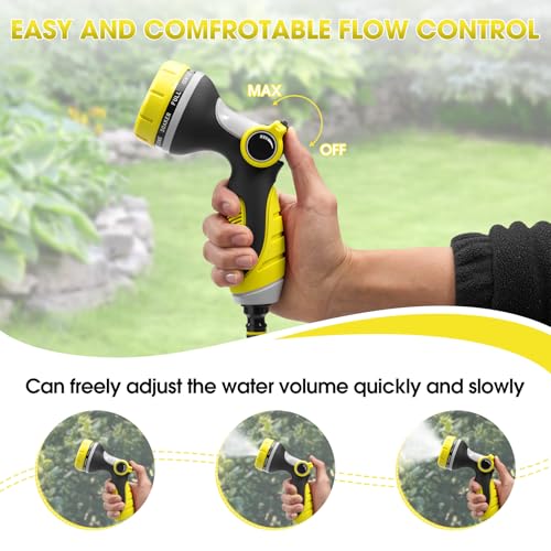 Garden Hose Nozzles,Hose Spray Nozzle with Adjustable 10 Watering Patterns - color: Yellow