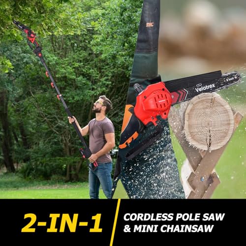 2-in-1 Cordless Pole Saw and Mini Chainsaw for Pruning Branches, Cutting