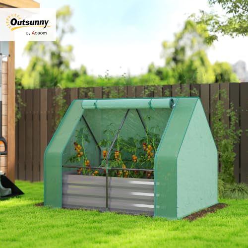 Outsunny 4 x 3ft Metal Planter Box with Mini Greenhouse, Green/Dark Gray - color: Green and Dark Gray