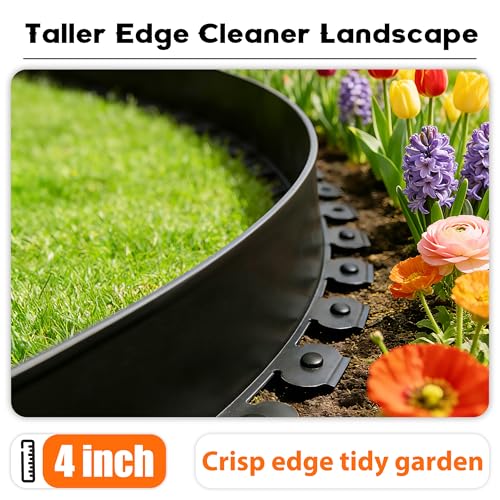 4 inch Tall Landscape Edging Kit 120FT Garden Edging with 210 Spikes for Lawn Edging and Flower Beds (Black, 120FT) - size: 120FT Kit