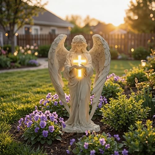 2D Flat Angel Cross Garden Stake, Waterproof Memorial Cemetery Grave Decorations, Religious Outdoor Yard Sign Decorative Stake for Lawn Patio Yard, Sympathy Memorial Gift for Loss of Loved One - color: Angel Cross
