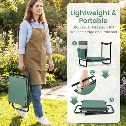 IRONMAX Garden Kneeler and Seat with 14" L×11" W EVA Kneeling Pad, Green - color: Green, size: 14"L×11"W