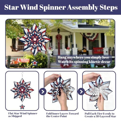 Patriotic Wind Spinner, Red White Blue Star Kinetic Wind Sculpture - color: Star