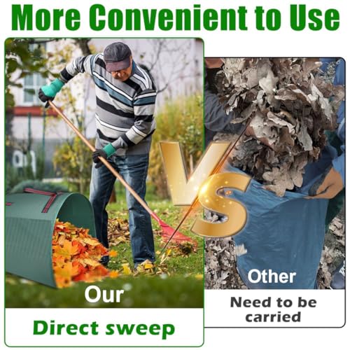2 Packs Large Reusable Yard Waste Bags with Gloves, 53 Gallons Pletpet Garden Waste Bags Green Lawn and Leaf Bag Large Yard Dustpan-Type Garden Bag for Collecting Leaves, Fallen leaves and Waste