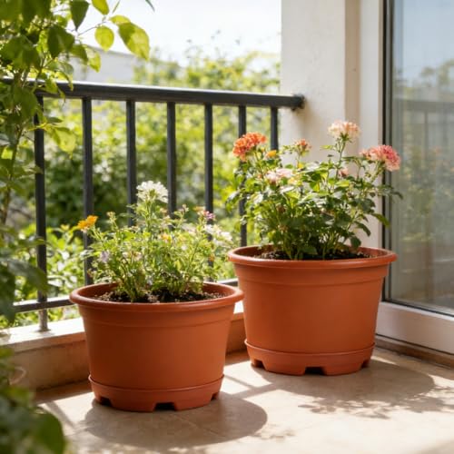 KPUVX 5 Pack 10.5 inch Plant Pots, Plastic Flower Pot - color: Red, size: 10.5 inch