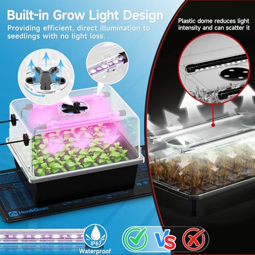 Hon&Guan 30-Cell Seed Starting Kit with Heat Mat and LED Grow Lights - size: 1 Pack