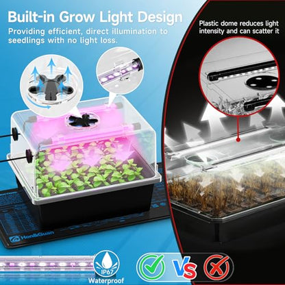 Hon&Guan 30-Cell Seed Starting Kit with Heat Mat and LED Grow Lights - size: 1 Pack