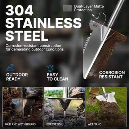 CKG Adjustable Metal Detecting Shovel T-Handle 304 Stainless Steel