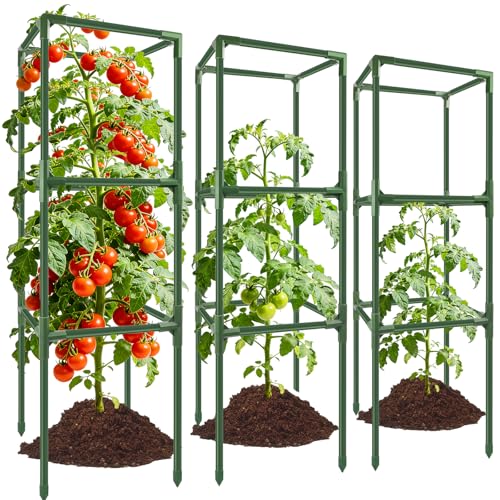 3 Pack 49" Square Tomato Cages, Heavy Duty Steel Garden Trellis Kit - size: 3PCS Cages