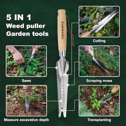 Hand Weeder Puller, 5-in-1 Garden Trowel with Solid Wooden Handle - size: Marked Weeding Trowel