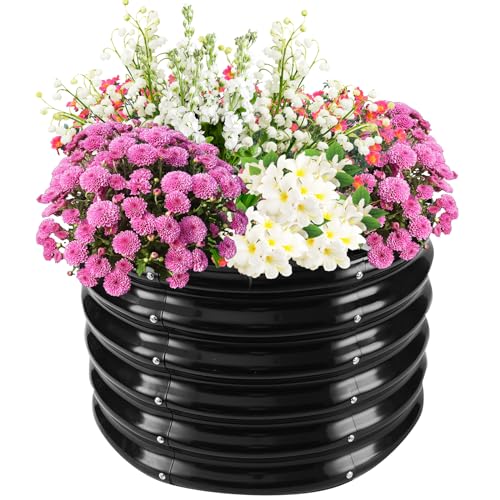 TBMLC 17" Tall,24" Diameter Elevated Round Metal Raised Garden Bed Black - color: Black, size: 2FT Diameter