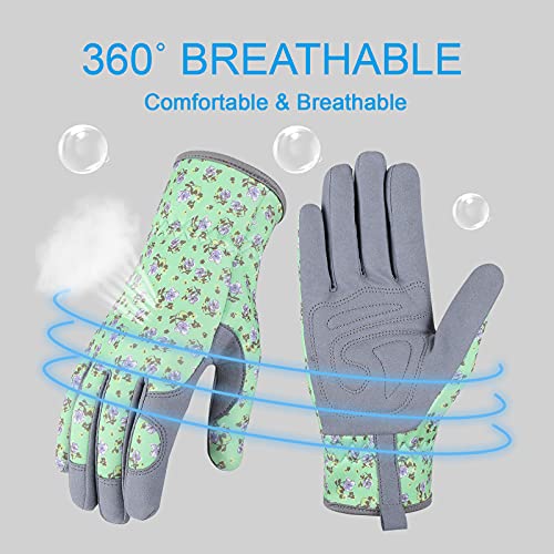 Bamllum Gardening Gloves for Women, Leather Garden Gloves - color: Green