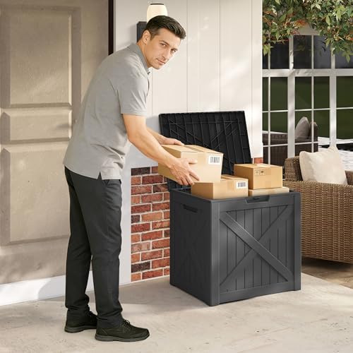 40 Gallon Outdoor Package Delivery Box with Lockable, Waterproof & Weatherproof Secure Parcel Drop Box for Porch, Resin Outside Storage Boxes(Black)